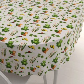 Biante Detský bavlnený oválny obrus Sandra SA-609 Žabky a slimáky na bielom 140x160 cm