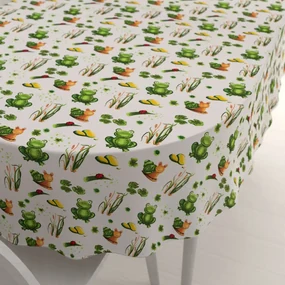Biante Detský bavlnený oválny obrus Sandra SA-609 Žabky a slimáky na bielom 140x160 cm