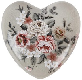 Zelená keramická dekorácia srdca s kvetmi Floria - 11*11*4 cm