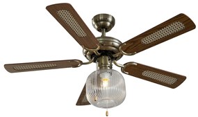 Stropný ventilátor mosadzný s drevom 107,5 cm s ťahovým spínačom - Mistral Karel