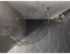 Mexen Lunar, polkruhový výklopný sprchový kút 90 x 90 cm, 8mm číre sklo, zlatý profil, 833-090L-090P-50-00