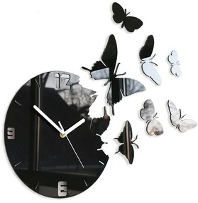 Nástěnné samolepící hodiny Motýl 28 cm černé