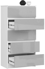 Komoda Kuba 60 cm - 5 zásuviek biela/sivá