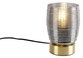 Art deco stolná lampa mosadz s dymovým sklom - Michi