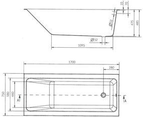 Cersanit Crea slim akrylátová vaňa 170x75cm + nožičky, S301-226