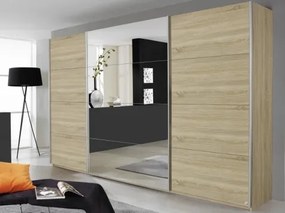 Šatníková skriňa Quadra, 315 cm, dub sonoma/zrkadlo%