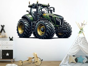 Zelený traktor textilní prelepiteľná nálepka na stenu hárok 45 x 31 cm