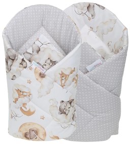 Obojstranné hniezdočko (kokon) pre bábätko - BABYMAM PREMIUM set 7v1 - Medvieďatá s béžovou minky