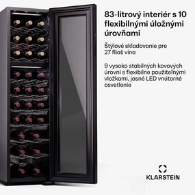 Klarstein Shiraz 27 Duo, chladnička na víno, 2 zóny, 83 l/27 fliaš, 5-18 / 5-18 °C, dotykové ovládanie