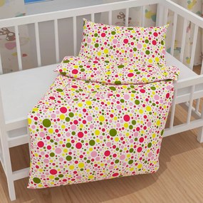 Biante Detské bavlnené posteľné obliečky do postieľky Sandra SA-209 Ružové a žlté bodky na bielom Do postieľky 90x120 a 40x60 cm