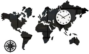 3D nalepovacie hodiny Continents čierno-biele