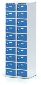 Alfa 3 Šatníková skrinka s úložnými boxami, 20 boxov, 1800 x 600 x 500 mm, otočný zámok, modré dvere