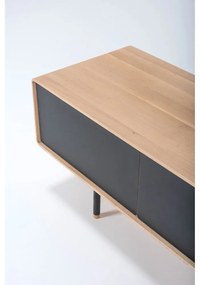 TV stolík z dubového dreva v čierno-prírodnej farbe 160x48 cm Fina – Gazzda