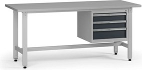 Výškovo nastaviteľný dielenský stôl G5, 1800 x 750 x 800-1000 mm, 1x kontajner, 3 zásuvky, grafit