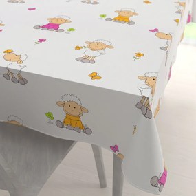 Biante Detský bavlnený obdĺžnikový obrus Sandra SA-728 Veselé ovečky na bielom 140x180 cm