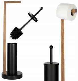 Erga Aurora Black, toaletná WC kefa s dreveným držiakom na WC papier na postavenie 19x19x72,5 cm, hnedá-čierna, ERG-SEP-1004SEPSTLUNA