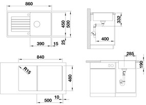 Blanco Zia 5 S, silgranitový drez 860x500x190 mm, 1-komorový, čierna, 526016