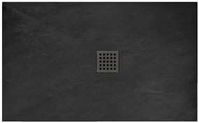 Rea Black Rock, konglomerátová sprchová vanička 120x90x3,5 cm + sifón, čierna, REA-K4580