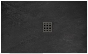 Rea Black Rock, konglomerátová sprchová vanička 120x90x3,5 cm + sifón, čierna, REA-K4580