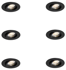 Sada 6 čiernych naklápacích zapustených bodových svietidiel 6,5 cm vrátane LED IP54 Ultra tenké - Pupil