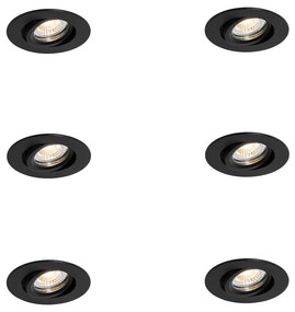 Sada 6 zapustených bodových svetiel čierna, naklápateľná 6,5 cm vrátane LED IP54 Ultra Slim - Pupil