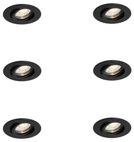 Set van 6 inbouwspots zwart kantelbaar 6,5cm incl. LED IP54 ultra slim - Pupil