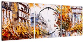 Obraz - Ulica v Paríži (s hodinami) (90x30 cm)