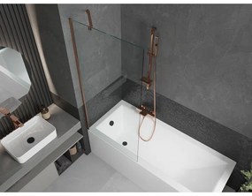 Mexen Next, vaňová  zástena 1-krídlová 80 x 150 cm, fixné krídlo, 6 mm číre sklo, ružové zlato profil, 895-080-000-00-00-60