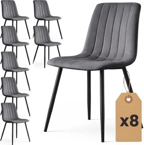 Sada ôsmich jedálenských stoličiek LIVO zamatové, grafitové / čierne nohy (8 ks)