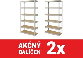 Akcia 2x Regál 220x120x40 cm pozinkovaný 6-policový, nosnosť 1050 kg - 2ks