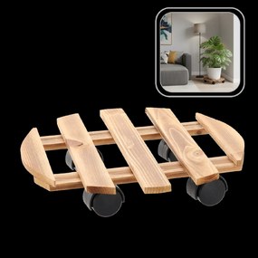 Drevený okrúhly podstavec pod kvetináč na kolieskach, priemer 36 cm *7885