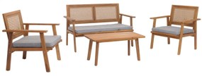 Záhradná súprava 2 kresiel, pohovky a stolíka HWC-N46, akáciové drevo - sivé vankúše