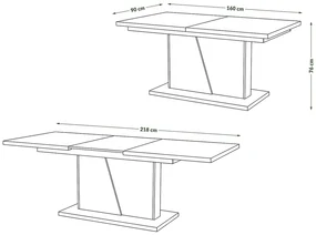 NOBLE NOIR Dub Craft Zlatý/Čierny Mat - ROZKLADANÝ STÔL DO 218 cm, pre 8, 10 osôb.