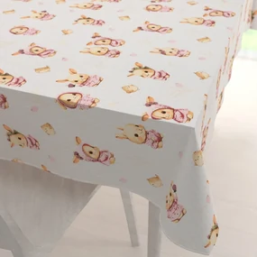 Biante Detský bavlnený obdĺžnikový obrus Sandra SA-538 Ružové zajačiky a vtáčiky na bielom 100x160 cm