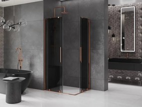 Mexen Velar Duo, sprchový kút s posuvnými dverami 90 x 80 cm, 8mm šedé sklo, ružové zlato, 871-090-080-42-60