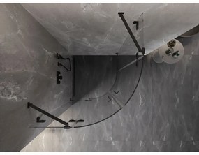 Mexen Lunar, polkruhový výklopný sprchový kút 80 x 80 cm, 8mm číre sklo, čierny profil, 833-080L-080P-70-00