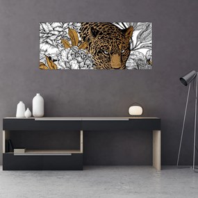 Obraz - Leopard medzi kvetmi (120x50 cm)