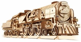 Ugears 3D drevené mechanické puzzle V-Express parná lokomotíva 4-6-2 s tendrom