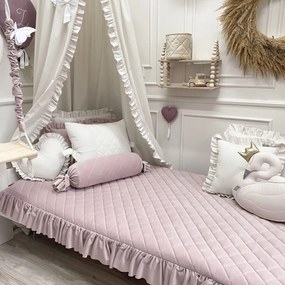 Detský zamatový prehoz s volánikom, Pastel pink