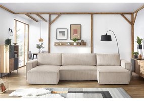 Béžová menčestrová rozkladacia rohová pohovka do "U" Nihad – Bobochic Paris