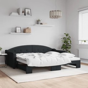 Denná posteľ s rozkladacou posteľou čierna 90x200 cm látka 3197532
