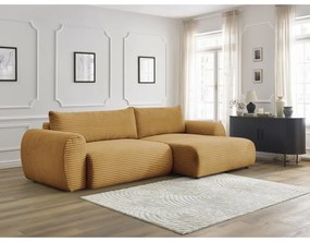 Menčestrová rozkladacia rohová pohovka v horčicovej farbe (pravý roh) Lucien – Bobochic Paris