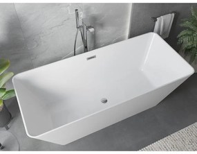 Mexen Velo Slim, voľne stojaca vaňa 170 × 75 cm, biela lesklá, chrómový prepad, 52811707500-01