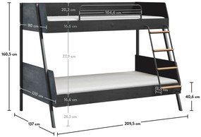 Študentská poschodová posteľ 90x200-120x200 Nebula - čierna/sivá