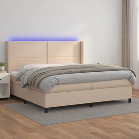 Boxspring posteľ matrac a LED kapučínová 200x200 cm umelá koža 3139348