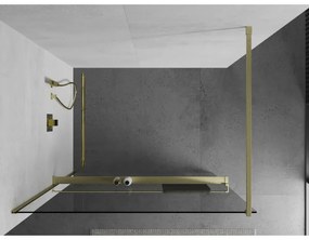 Mexen Kioto+, sprchová zástena Walk-In s poličkou a vešiakom 140 x 200 cm, 8mm číre sklo, zlatý matný profil, 800-140-121-55-00