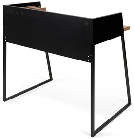 Čierny pracovný stôl s detailmi v dekore orechového dreva TemaHome Volga