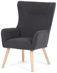 Křeslo AK-314 GREY2, potah šedá manšestrová látka, dřevěné nohy, masiv kaučukovník