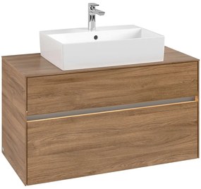 VILLEROY &amp; BOCH Collaro závesná skrinka pod umývadlo na dosku (umývadlo v strede), 2 zásuvky, s LED osvetlením, 1000 x 500 x 548 mm, Oak Kansas, C125B0RH