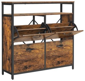 Skrinka na topánky, úžky botník so 4 dvierkami, rustikálny hnedý